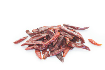 Stack of Dried chili pepper on white background