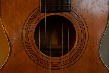 Closeup Detail of Vintage Parlor Guitar