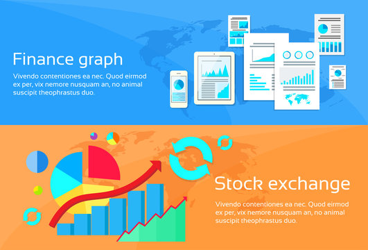 Finance Graph Stock Exchange Chart Web Banner Set