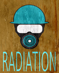 radiation danger sign with wood grain texture