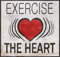 exercise the heart design with wood grain texture