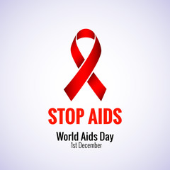 Stop AIDS - 1st December AIDS day template red ribbon on isolated background with shadow. Vector illustration EPS 10