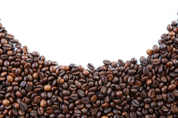 Coffee beans frame on white background