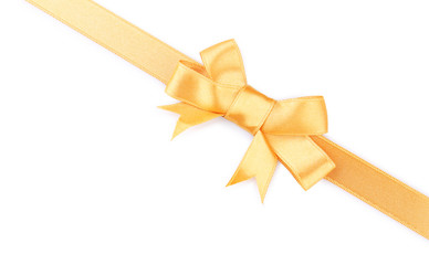 Satin peach ribbon bow isolated on white