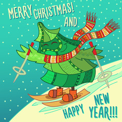 Christmas greeting card: Merry Christmas and New Year.