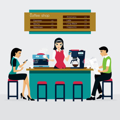 Men and women are drinking coffee cafe.