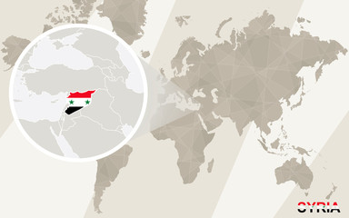 Zoom on Syria Map and Flag. World Map.