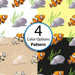 Four Options Seamless Pattern With Tropical Fish