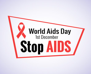 Stop AIDS - 1st December AIDS day template red ribbon on isolated background with shadow. Vector illustration EPS 10