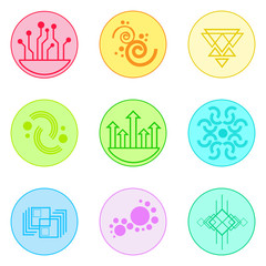 Abstract Logo Icons Set Thin Line Simple Colorful Collection 