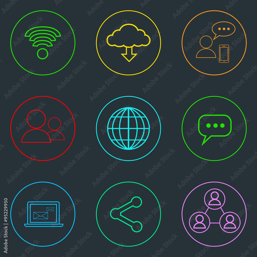Poster internet web communication thin line simple icons set colorful