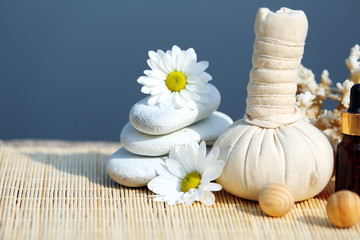 Beautiful composition of spa treatment on sea background