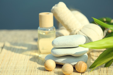 Beautiful composition of spa treatment on sea background