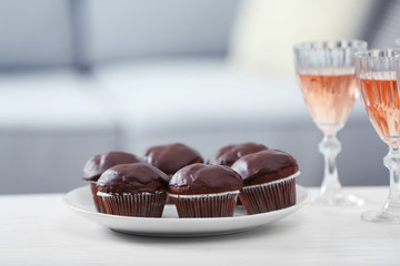 Table at home with food and drinks for friends