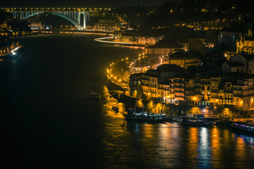 Fototapeta premium Overview of Old Town of Porto, Portugal at night