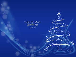  Merry Christmas tree greeting card,blue Background 