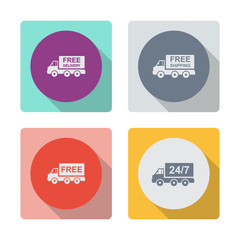 Buttons with shadow. Free delivery icon. Free shipping icon. Truck vector icon. Home delivery.