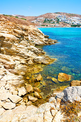 in greece the mykonos island rock sea and beach blue   sky