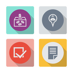 Buttons with shadow. Ballot box vote,vector icon. Map pointer user sign icon. Check mark symbol. Document icon paper sheet vector.