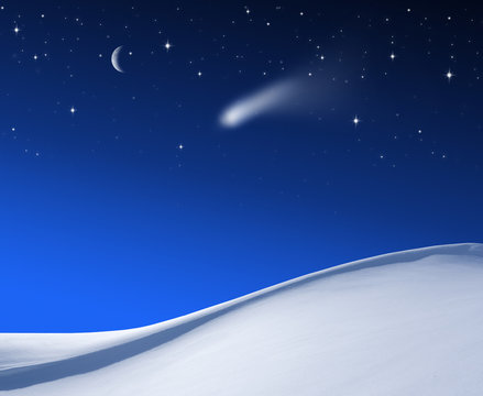Sternenhimmel mit sternschnuppe über schnee
