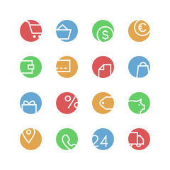 Shop icon set - vector minimalist. Different symbols on the colored background.