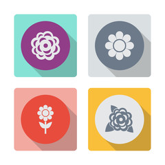 Buttons with shadow. Rose vector icon. Flower vector icon.