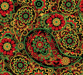 Traditional oriental seamless paisley pattern. Decorative ornament for fabric, textile, wrapping paper. Khokhloma style
