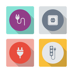 Buttons with shadow. Electric plug vector icon. Socket vector icon. Extension cord vector icon.