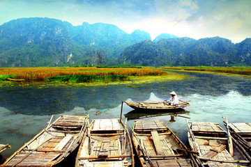 Van Long natural reserve in Ninh Binh, Vietnam