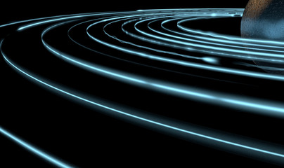 Orbiting Light Trails And Planet