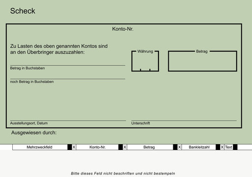 Deutsches Scheckformular gr&uuml;n