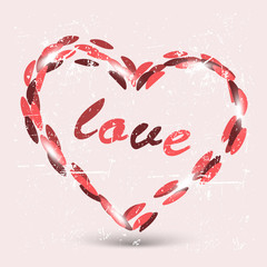 Word love in heart, retro illustration