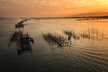 fish coop, Fish cages Bridge Laem Sing Chanthaburi, Thailand