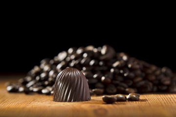 Chocolate candy and coffee beans