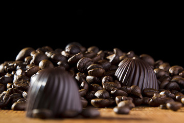 Chocolate candy and coffee beans