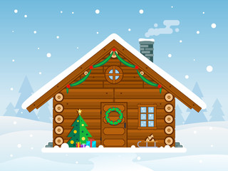 Flat Christmas Cabin Illustration