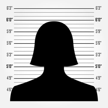 Silhouette of  anonymous woman in mugshot or police lineup backg
