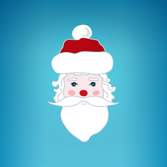 Santa Claus Face , Santa Claus  on a Blue Background , Merry Christmas and Happy New Year, Christmas Decoration,  Vector Illustration