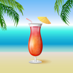 Juicy tequila sunrise drink cocktail in a tall glass with a stri