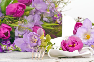 Romantic place setting with flowers and candle light for lovers :)