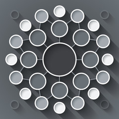 Abstract infographics symmetrical white and gray circles mandala shape network scheme