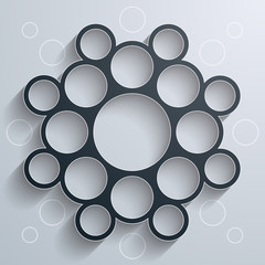 Abstract infographics symmetrical black circles mandala shape with shadow on white background