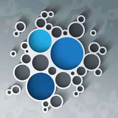 Infographics flat design white and blue circles meatball diagram with shadow on grey background