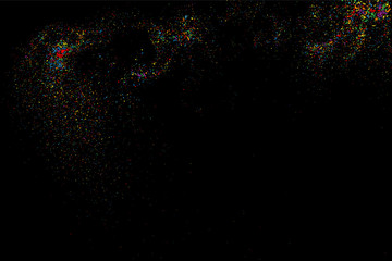 Colorful confetti vector. Grainy abstract  colorful texture on a black background. Design element. Vector illustration,eps 10.