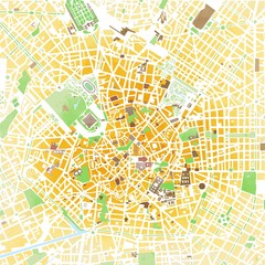 Cartina Milano, disegnata a mano, pennellate, strade e vie, Italia