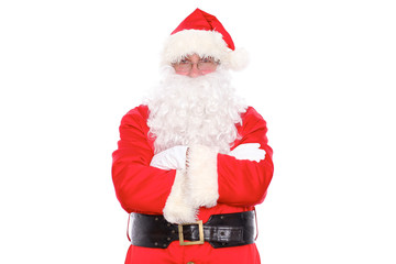 Kind Santa Claus standing with crossed arms, isolated on white background