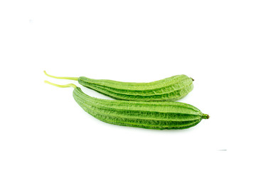 Fresh mature angled luffa vegetables isolated against white back