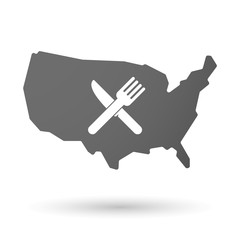 isolated USA vector map icon with a knife and a fork