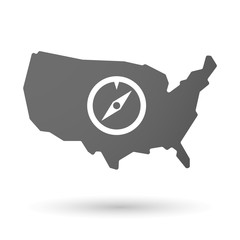 isolated USA vector map icon with a compass