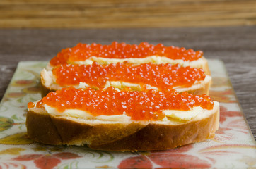 Sandwiches with red caviar